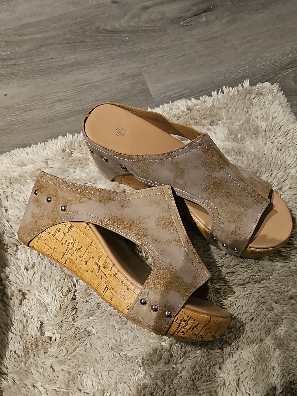 Wedge Slide Sandals in Taupe